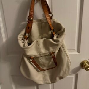 Lucky Brand Cream Shoulder Bag with Brown Straps